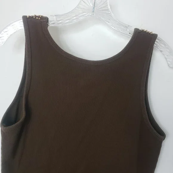 STO Women's Chocolate Sequined Scoop Neck Cotton Shell Shirt Blouse Tank Top - Picture 7 of 11